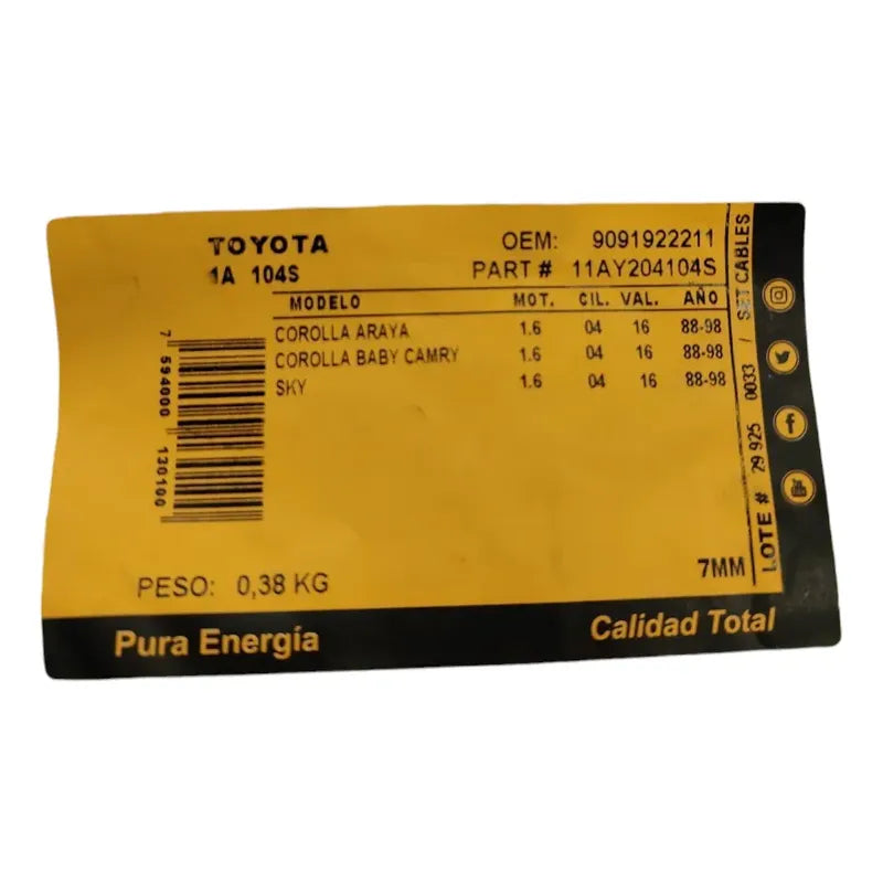 Cables Bujia Corolla Baby Camry Araya Sky 88-98