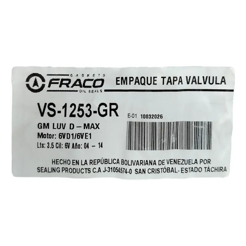 Empacadura Tapa Válvula Chevrolet Luv Dmax 3.5 Con Sellos