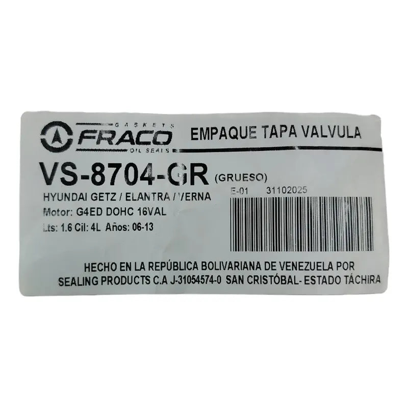 Empacadura Tapa Valvulas Getz Elantra 1.6 Morada Gruesa