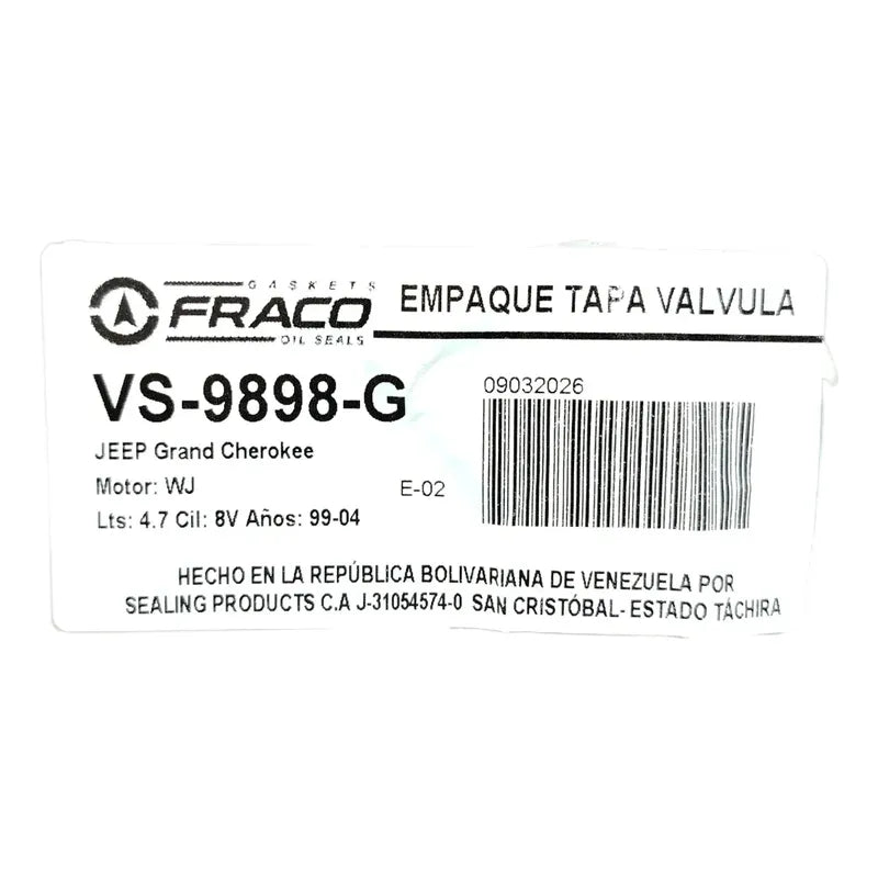 Empacadura Tapa Válvula Jeep Grand Cherokee Wj 1999-2004